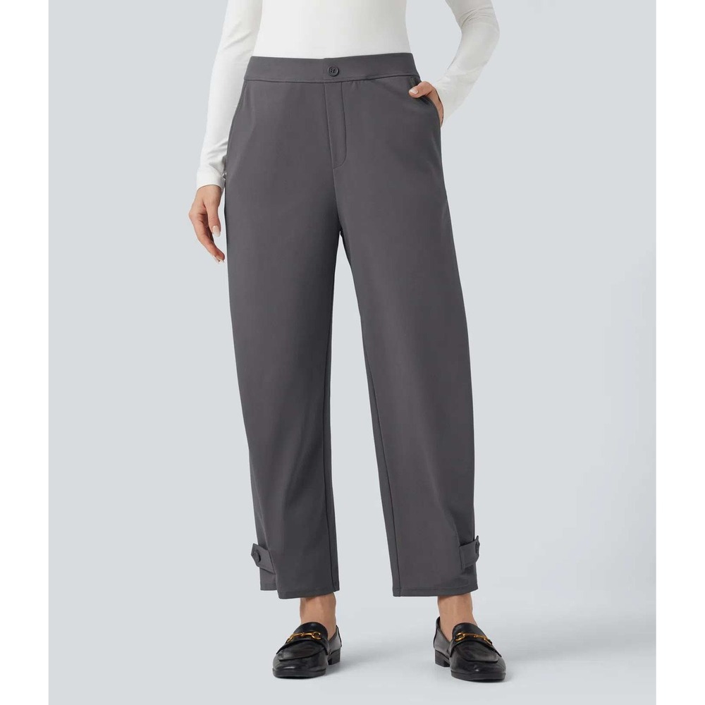 Halara Flex Adjustable Pants Women XL Grey High Rise Ankle Button Stretch Office